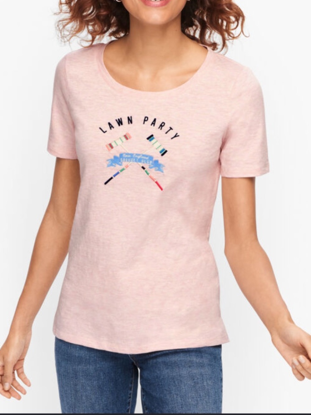Talbots Light Pink 'Lawn Party' Croquet Graphic Tee